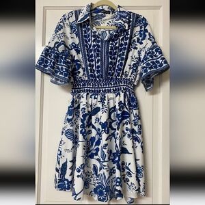 SHEIN Blue and White Floral Mini Dress